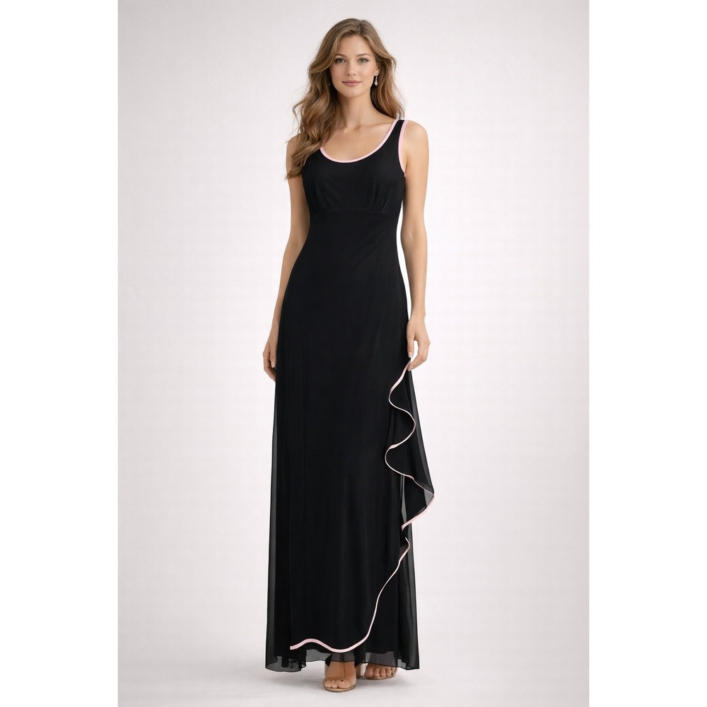 Bari Jay Black Blush Pink Chiffon Formal Gown Women's 4 Y2K